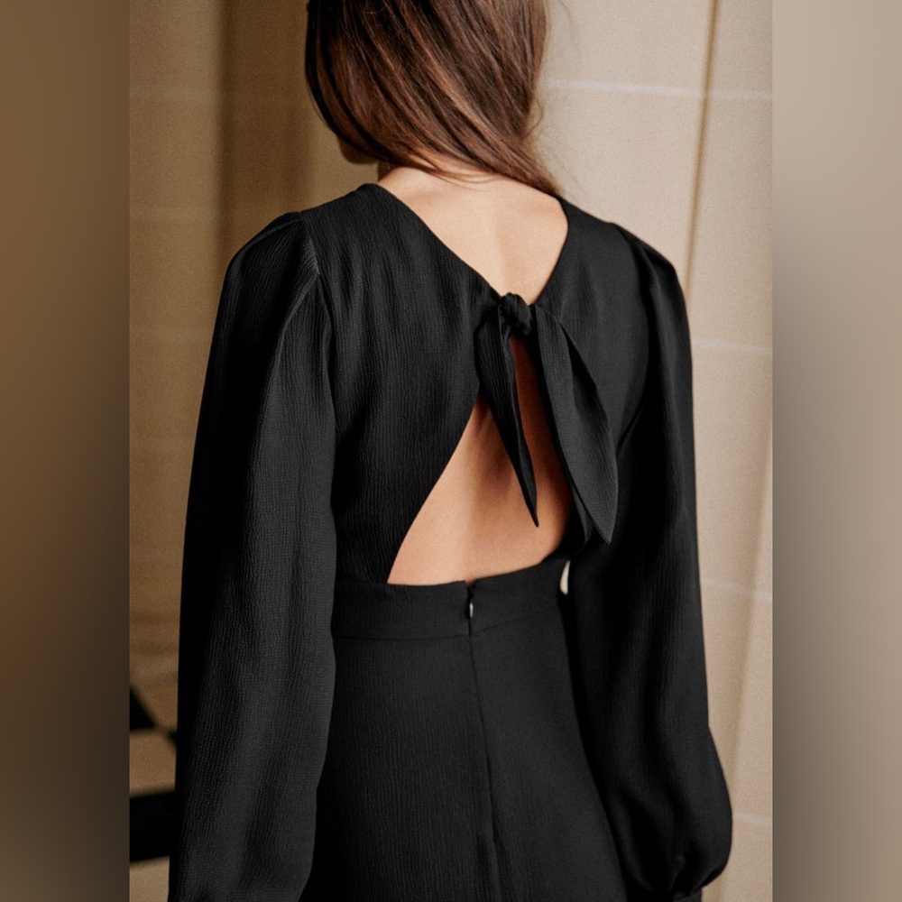 Sezane Daria Dress Midi Noir Black Size 46 US 14 - Picture 7 of 8